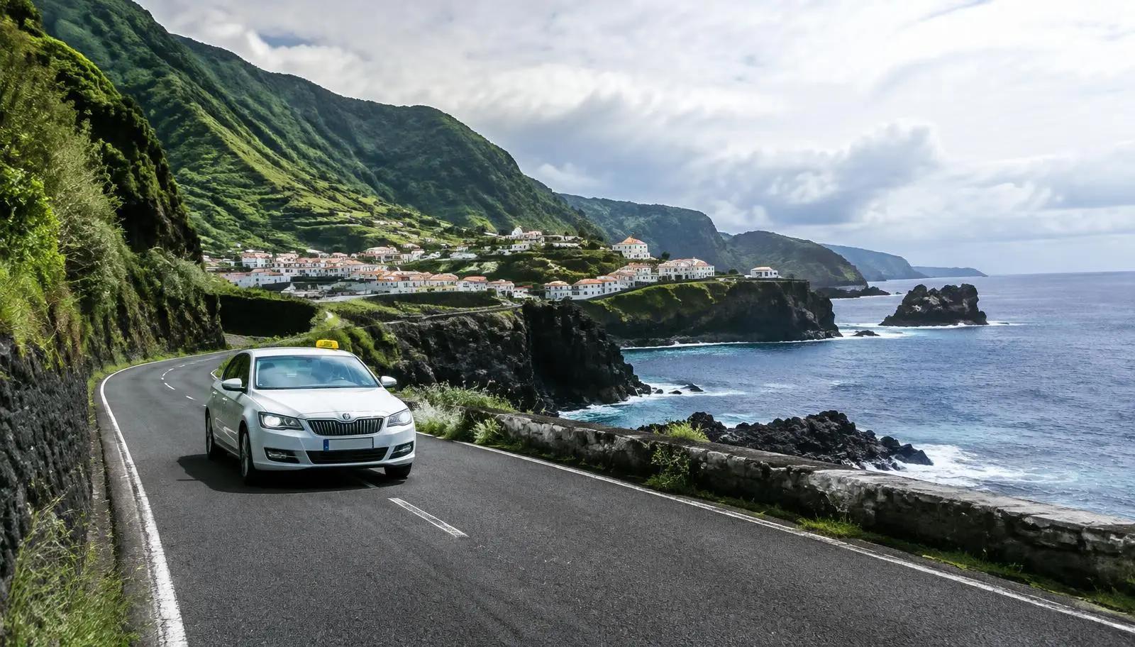 Taxi on the road in a European Atlantic destination, illustrative image for Jersey