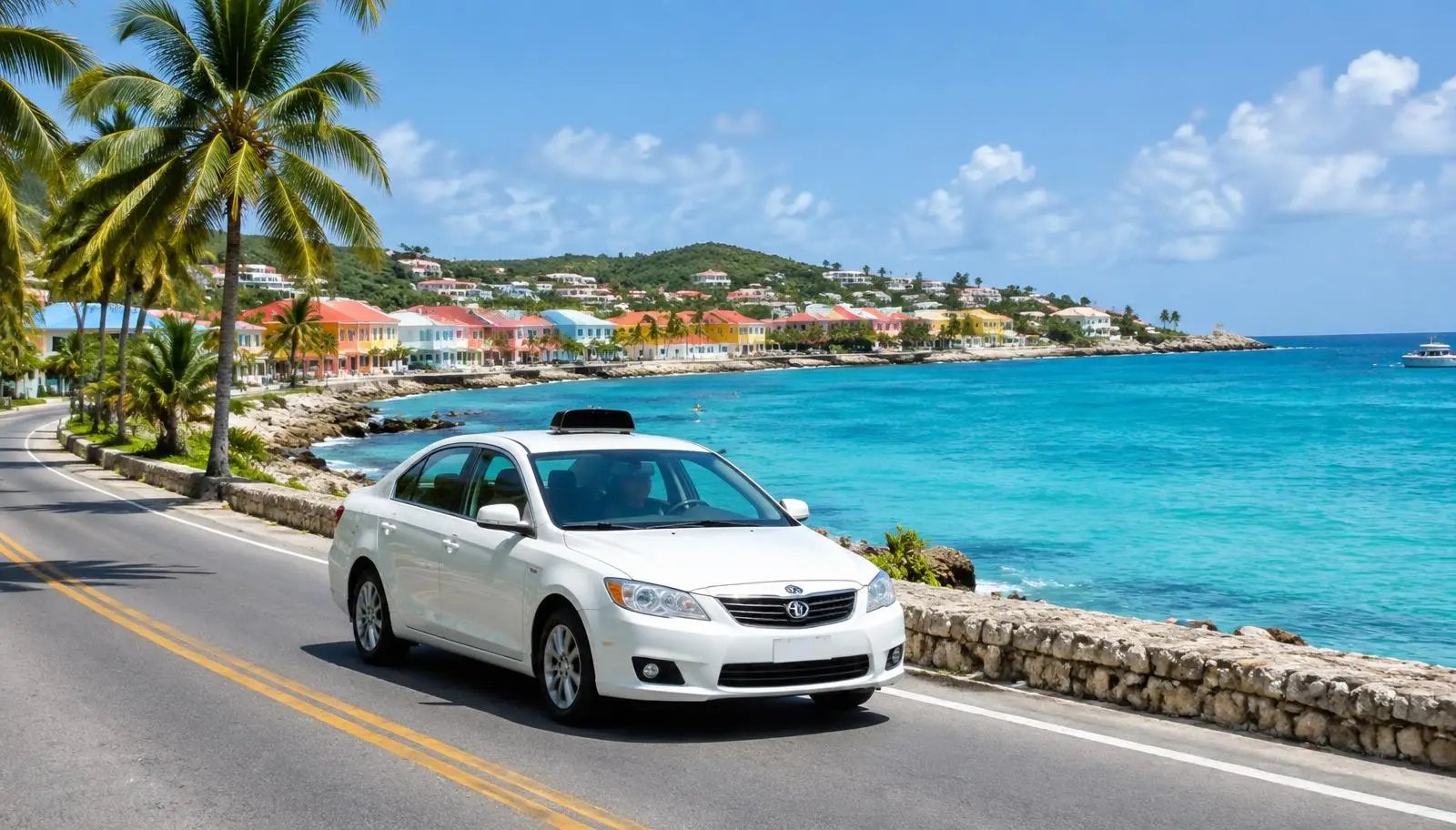 Taxi on the road in a Caribbean and North Atlantic destination, illustrative image for Grenada