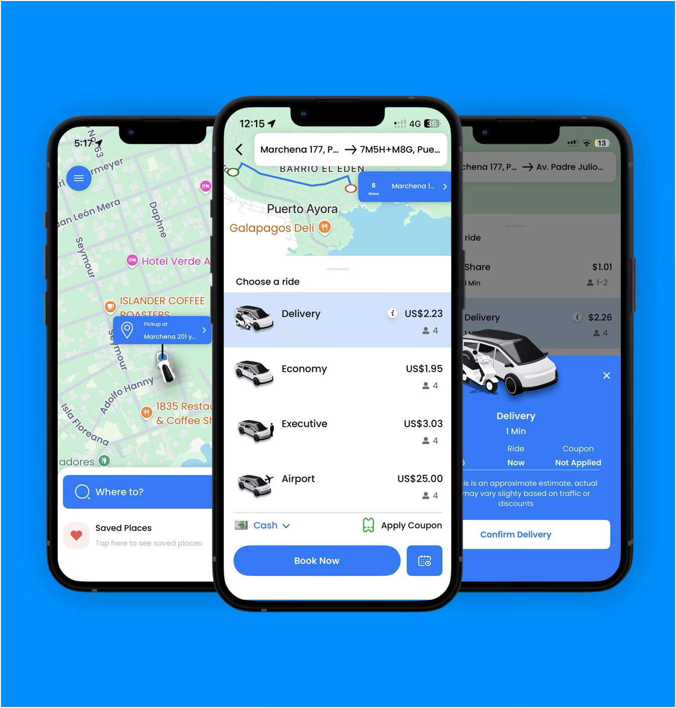 VAMOS Rider App, book rides, track drivers, pay seamlessly